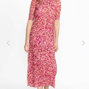 Pink Floral Midi Dress - Women's Casual Maxi